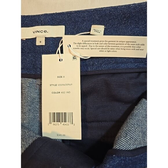 Vince Women denim midi skirt Cotton Fabric made in Italy Pockets Blue Size 8 New - Picture 5 of 13